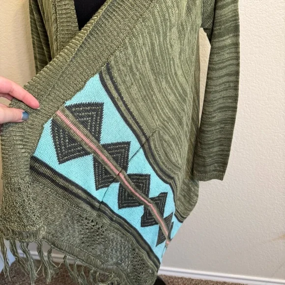 Altar'd State Sage Green Knit Cardigan with Fringe and Pockets - S - Picture 3 of 14